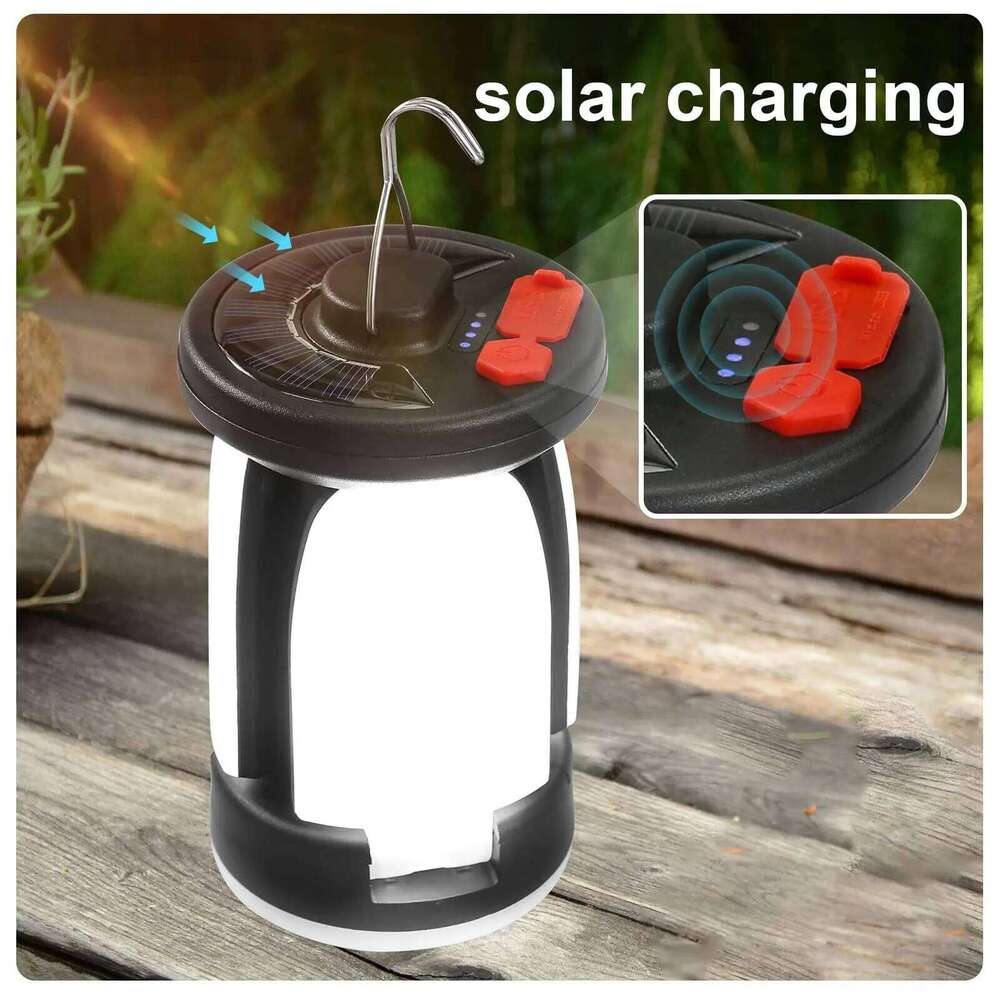 Solar LED Lantern Rechargeable Emergency Flashlight Portable Power Bank Foldable 6 Modes Tent Light for Outdoor Camping Fishing S260302