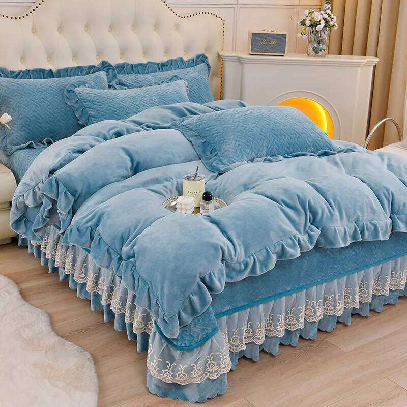 Customizable new milk fleece printed padded bed cover four-piece set W260302