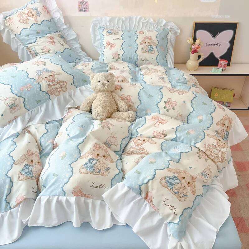 2025 New Yunsoft Cotton Korean INS Age Reduction Lace Cartoon Four-Piece Quilt Cover Girls Bedding Set W260302