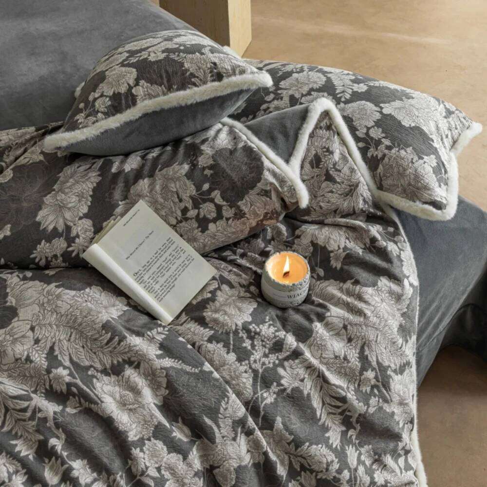 Thickened Retro Cotton Linen Milk Velvet Four-Piece Winter Warm Bedding Set Floral Printed Quilt Cover Pillowcase Bed Sheet W260302 W260302