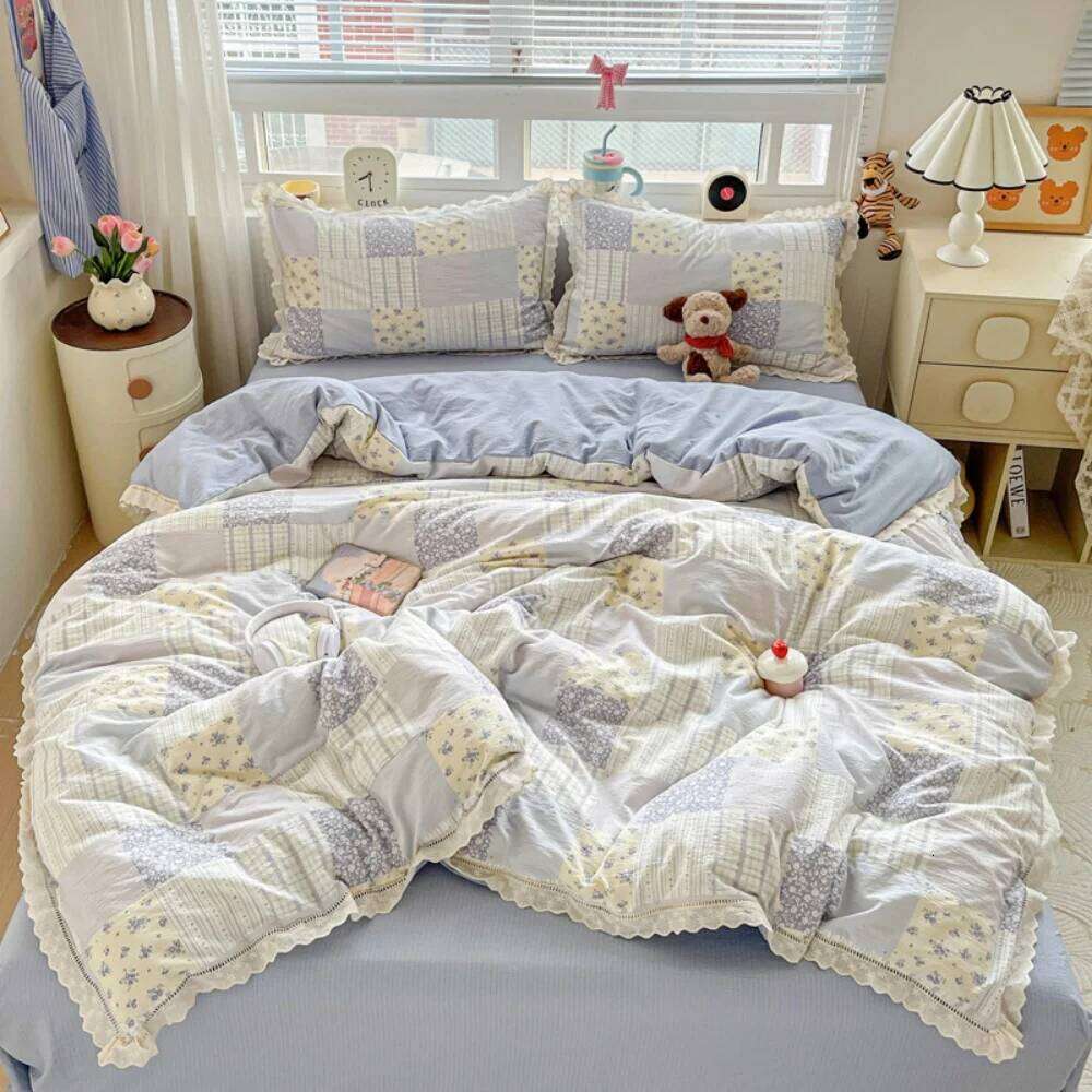Double Layer Yarn Bedding Print Floral Four Pieces Set Soft Comfortable Duvet Cover Bed Sheet With Pillowcases Home Textiles W260302