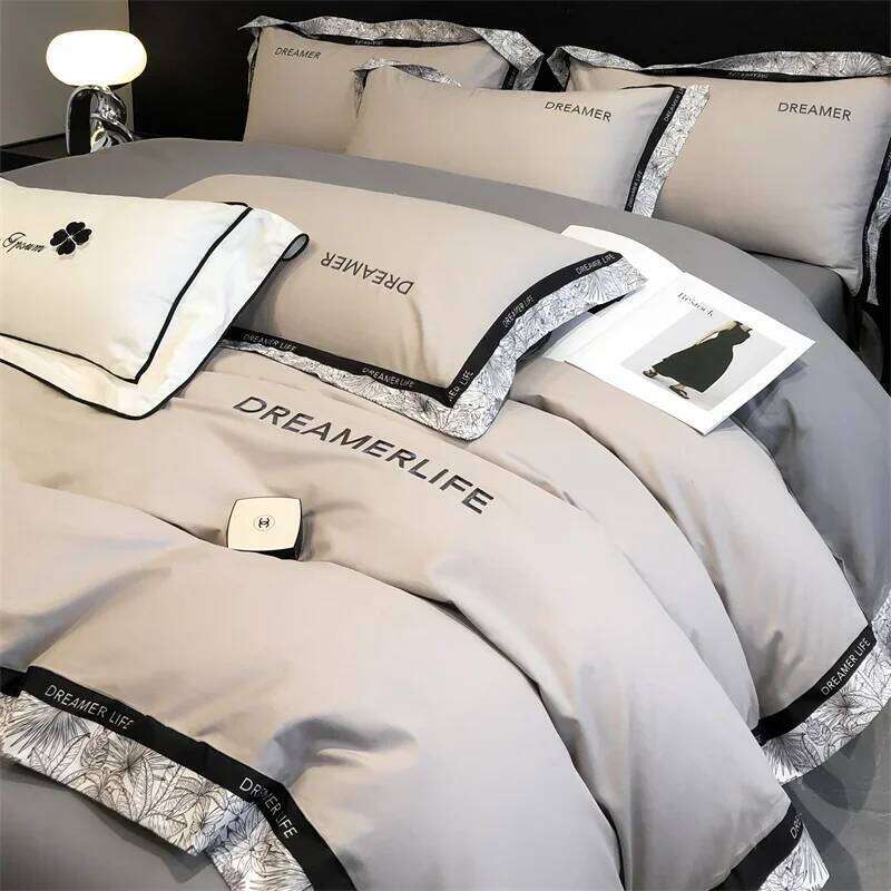 Four-piece set of pure cotton light luxury American sheet high-end bed hat quilt cover, new bedding, household 1Pc W260302