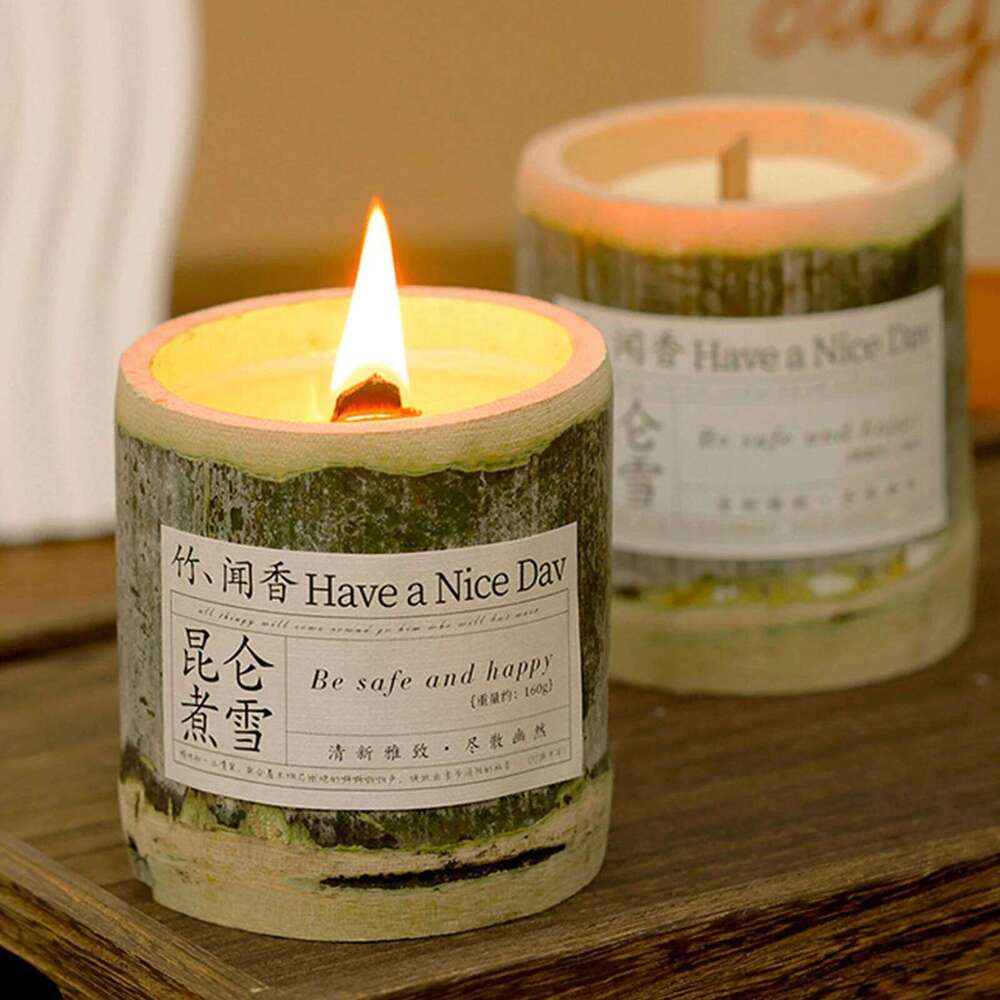 1Pc Handmade Bamboo Jar Scented Candle - Natural Soy Wax Aromatherapy Creative Ornament for Wedding Party Favor Home Decor W260303