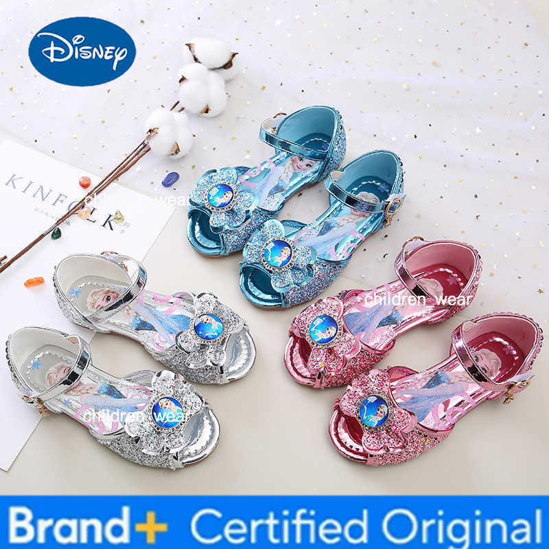 Disney New Fashionable And Comfortable Anti Slip Princess Shoes For Girls Summer Shoes For Children Elsa Rhinestone Bag Heel Shoes H260303