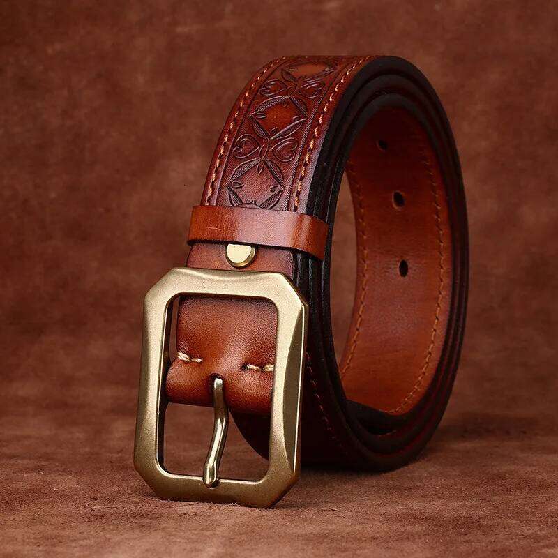 3.8CM Thick Cowhide Copper Buckle Genuine Leather Casual Jeans Belt Men High Quality Embossing Retro Luxury Male Strap Cintos S260228