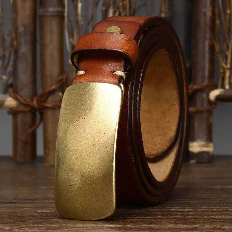 Brass retro old vegetable tanned men's niche genuine leather personalized handmade first layer cowhide belt S260228