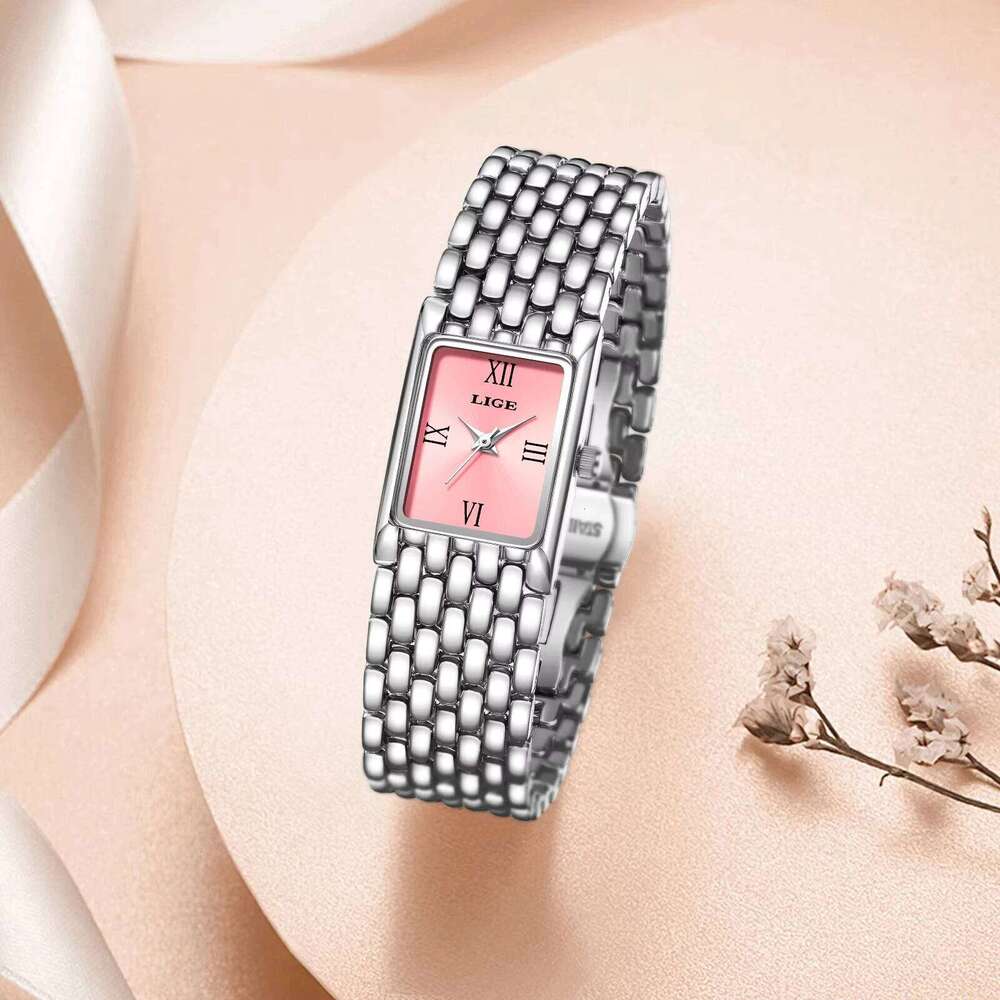 LIGE Top Brand Luxury Pink Women Watches Elegant Bracelet Quartz Wristwatch Ladies Exquisite Watch Valentines Gift+Box XJ260303