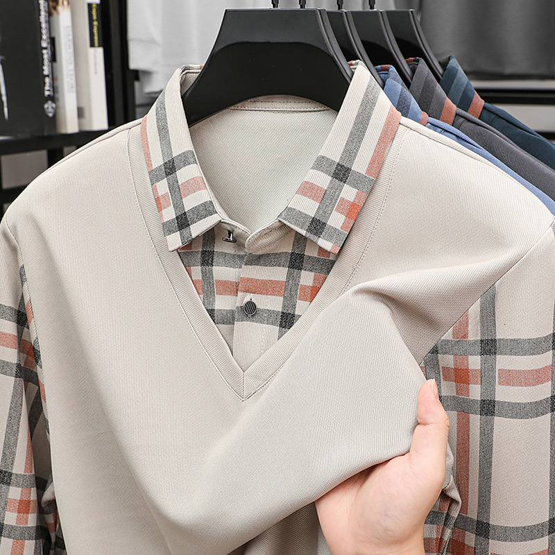 Luxury Brand Designer Clothes Spring And Autumn Mens Turn-Down Collar Faux Two-Piece POLO Shirt Business Mens Top With Plaid Sleeves T-Shirt For Men I