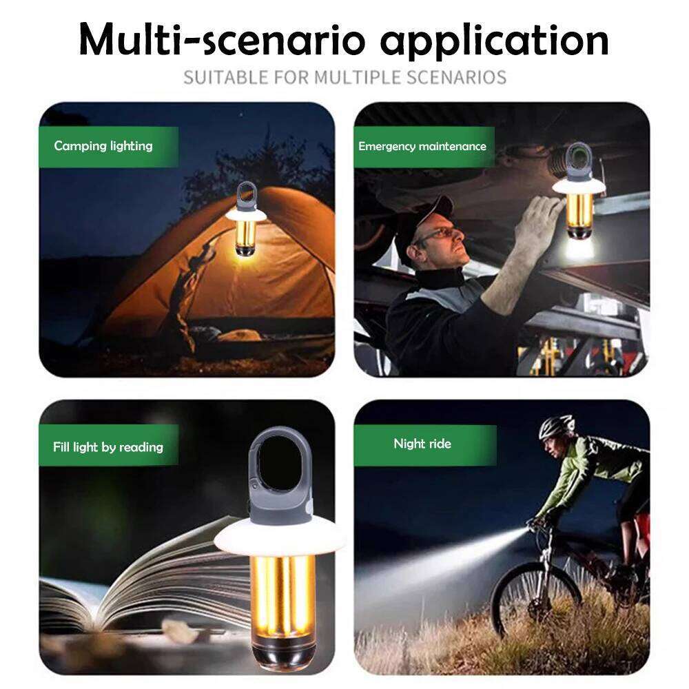 LED Rechargeable Flashlight Camping Lantern 5 Modes Super Bright Portable Hanging Tent Lamp Waterproof Hiking Fishing Outdoor S260302