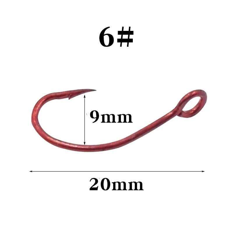 OUTKIT 20pcs High Carbon Steel Red Single 6# 8# 10# Carp Fishing Hook With Ring Fish Hooks For Lure Spoon Z260228