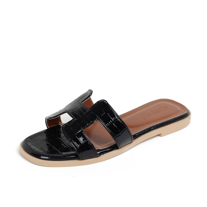 2026 Summer New Free Shipping Trendy Sandals Fashion Designer Beach Shoes Flat Bottom Stone Pattern Slippers for Women