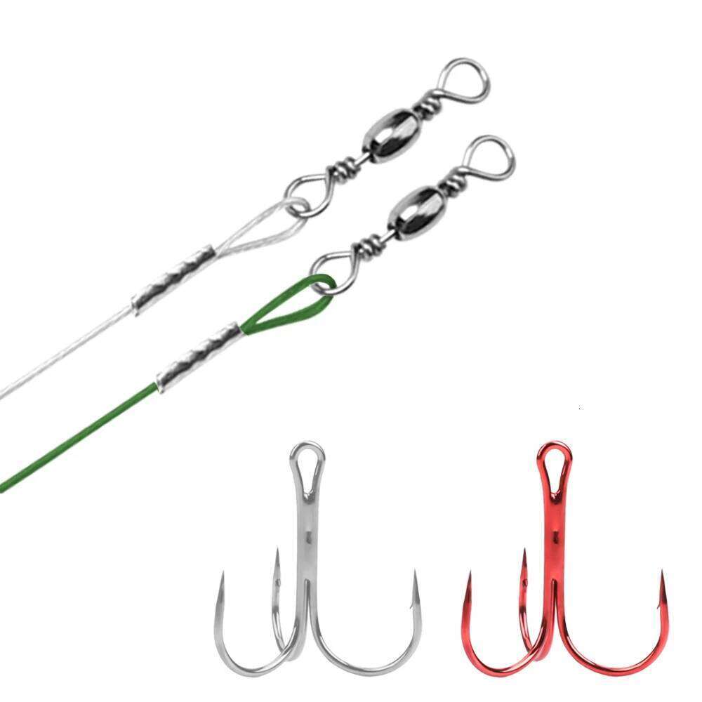 FISH KING 15-25cm Anti Bite Steel Wire Leader Leashes For With Red Baitholder Hook Swivel Fishing Line Pike Bass Z260228
