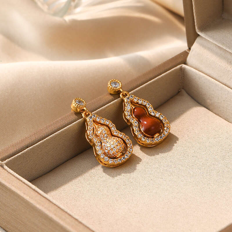 Micro-inlaid Zirconia Rotating Gourd For Women Double-sided Design Elegant Studs Light Luxury Exquisite Earrings