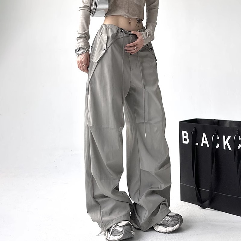 Autumn Summer New Designer Pnts Crgo Pnts For Women Americn Style Wide-leg Pnts Loose Fit Chic Floor-length Swetpnts