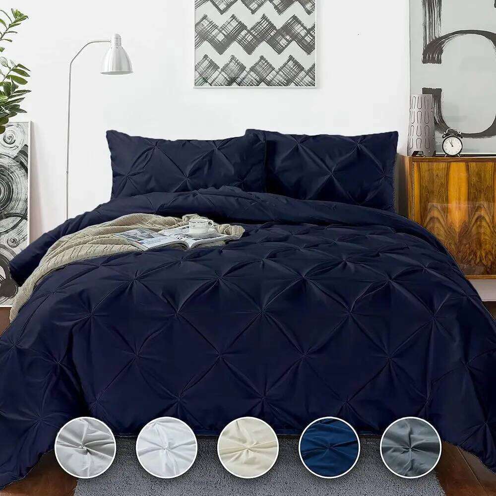 Super King Plus 120x120 Navy Blue 1000-Thread Egyptian Cotton Hypoallergenic Duvet Cover Set with Zip Closure & 2 Pillowcases W260302