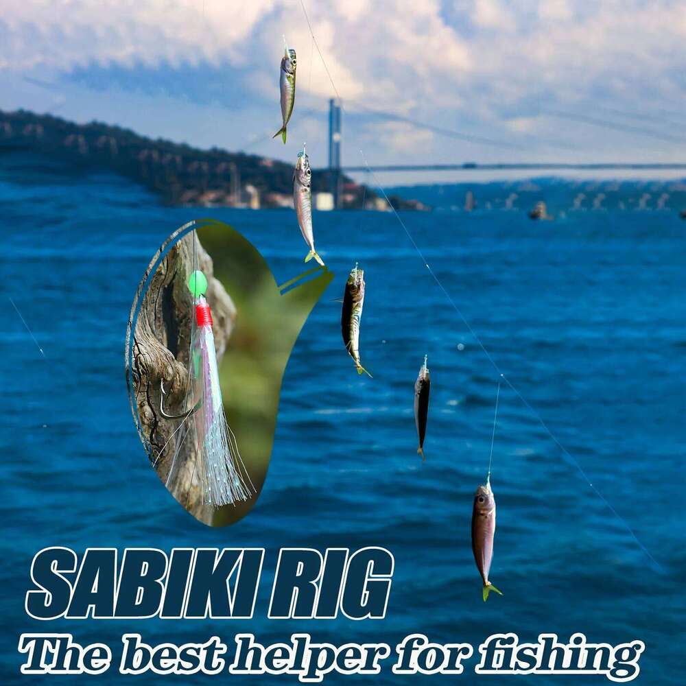 TAKBAS Sabiki Fish Hook, 1/2/4/6 Pack, White, High Carbon Steel, with Glow-in-the-Dark Treble Hooks, for Salmon, Mackerel, Z260228
