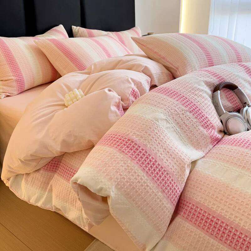 Class A 100 four-piece set of pure cotton bedding waffle bed sheet mattress W260302