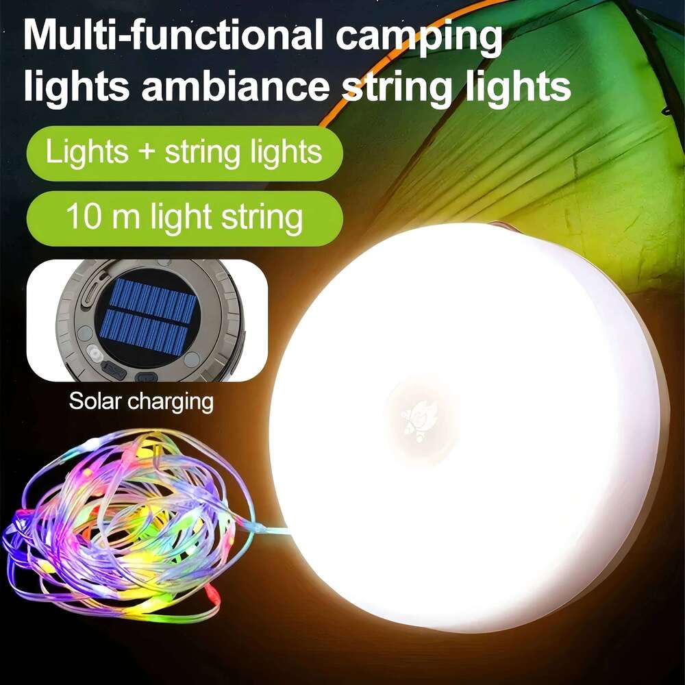 Solar Camping 10 meter String Light Tent Lamp Type-C Atmosphere Lantern LED Flashlight with Hook Lights Outdoor S260302