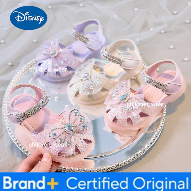 Disney Girls Hollow Sequin Butterfly Knot Rhinestone Princess Sandals Summer Childrens Casual Shoes Kids Crystal Shoes Foottwear H260303