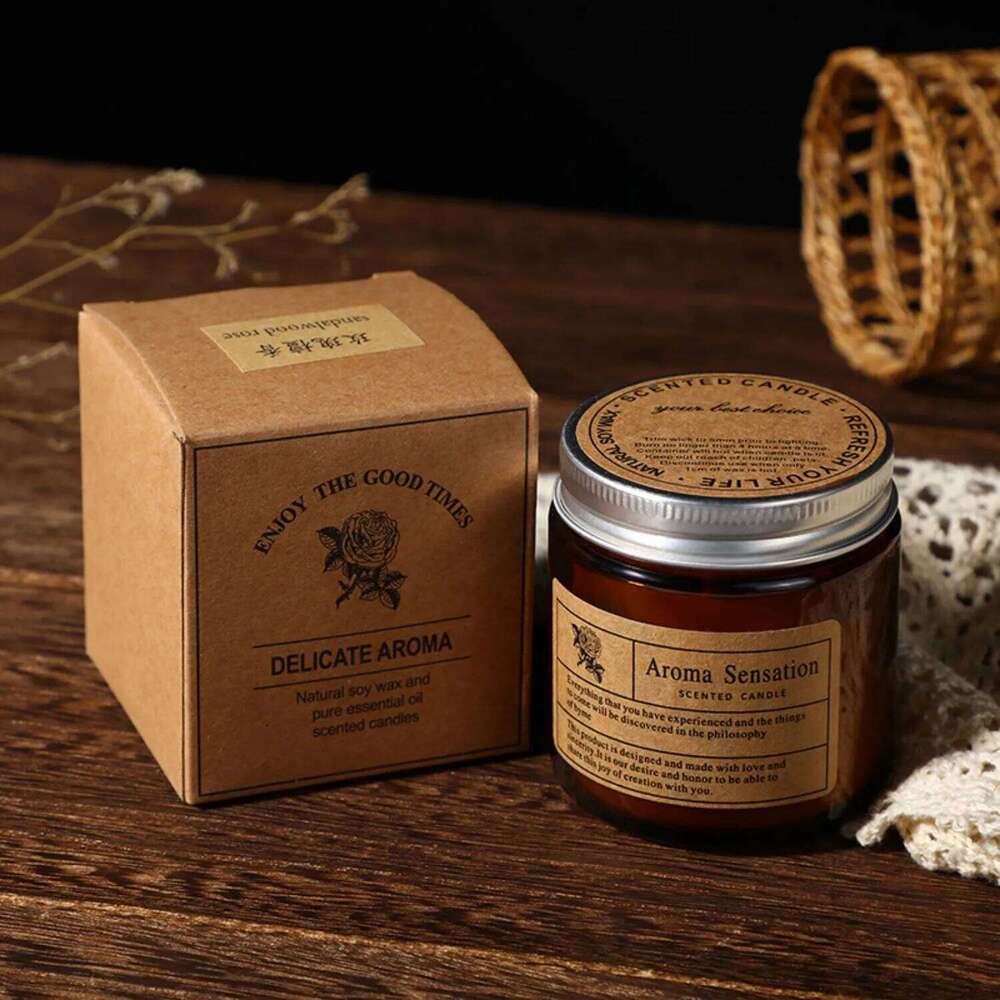 1pc, Small Amber Glass Scented Candle Creative Retro Smokeless Romantic Fragrance Home Party Garden Dining Table Decor W260303