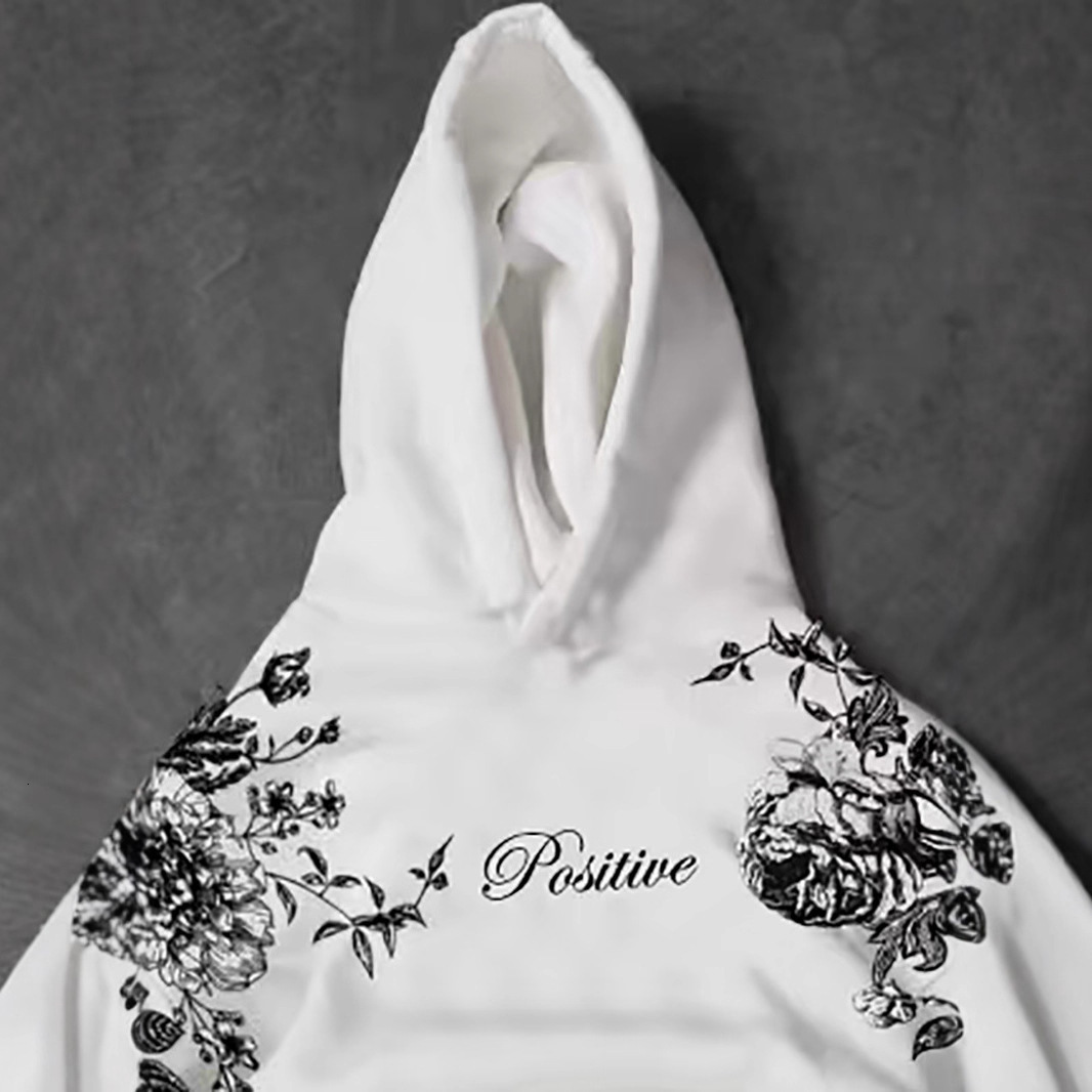 2026 Luxury Brand Designer Clothing Men's Street Floral Hooded Sweatshirt White "Positive" Artistic Top