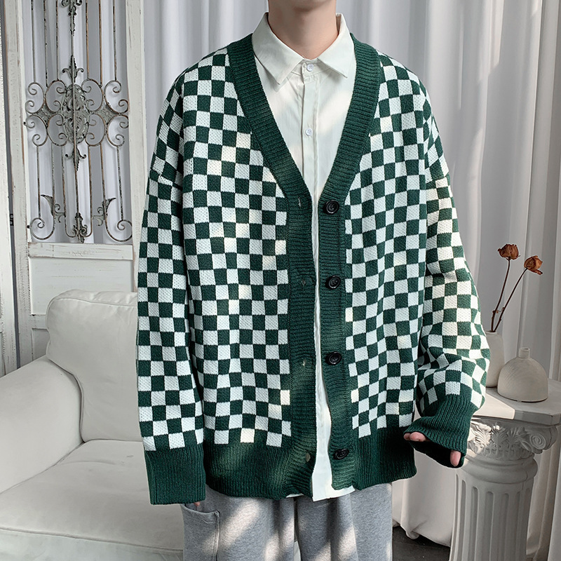 2026 Luxury Brand Designer Clothing Cardigan Plaid Sweater Men Spring Autumn High Street Ins European American Hiphop Knitwear Autumn Korean Version T