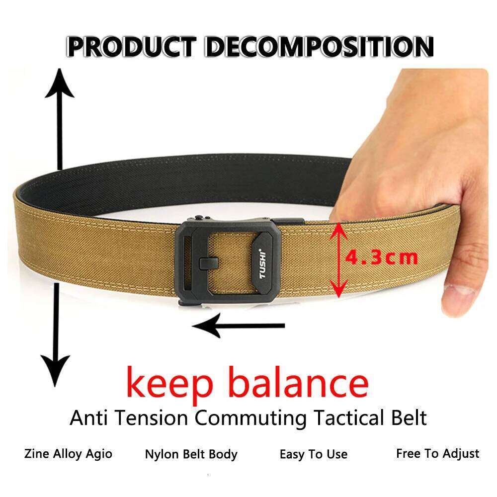 TUSHI Brand 4.3 Wide Thickened gun hanging double-layer nylon cloth belt versatile casual outdoor tactical automatic buckle mens S260228