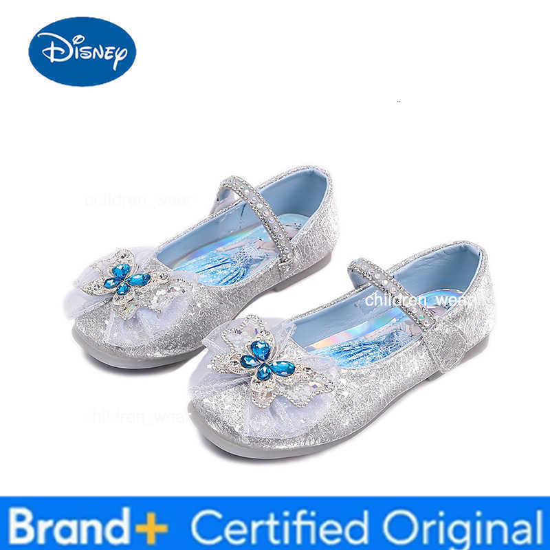 Disney KidsCasual Shoes Elsa Princess Frozen Crystal Sequin Fashion Summer Shoes For Girls Breathable Anti-slip Blue Pink Size 23-34 H260303