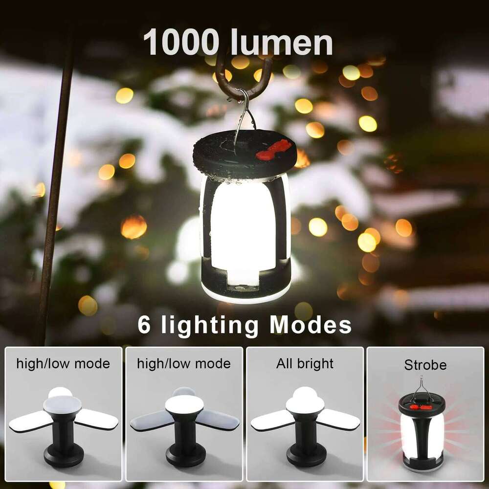 Solar LED Lantern Rechargeable Emergency Flashlight Portable Power Bank Foldable 6 Modes Tent Light for Outdoor Camping Fishing S260302