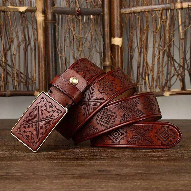 3.8CM Thick Cowhide Copper Smooth Buckle Genuine Leather Casual Jeans Cowboy Belt Men High Quality Luxury Male Strap Cintos S260228