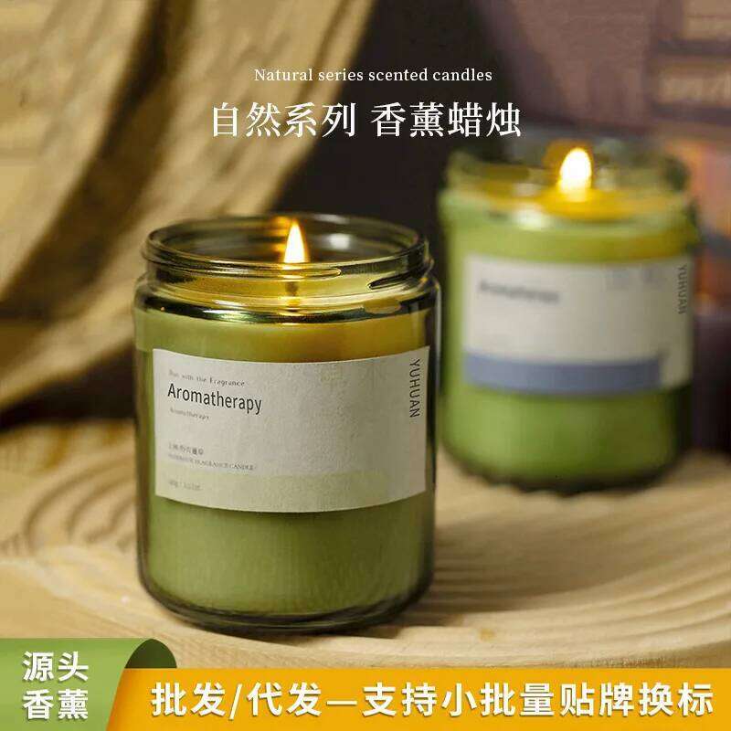 Dark Green Glass Bottle Scented Candle Decoration, Plant Essential Oil Soy Wax, Indoor Light Fragrance Souvenir W260303