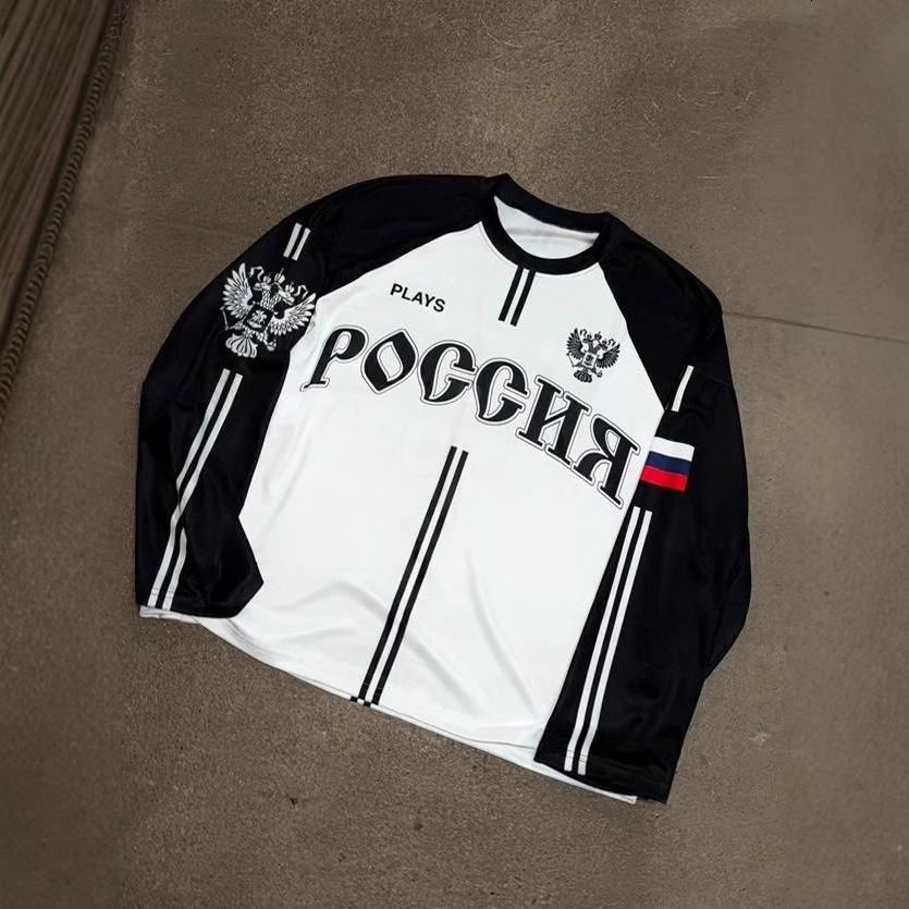 2026 Luxury Brand Designer Clothing New American Retro National Flag Aesthetic Long Sleeve Jersey T-Shirt Y2k Loose Fit Sports High Street Round Neck 