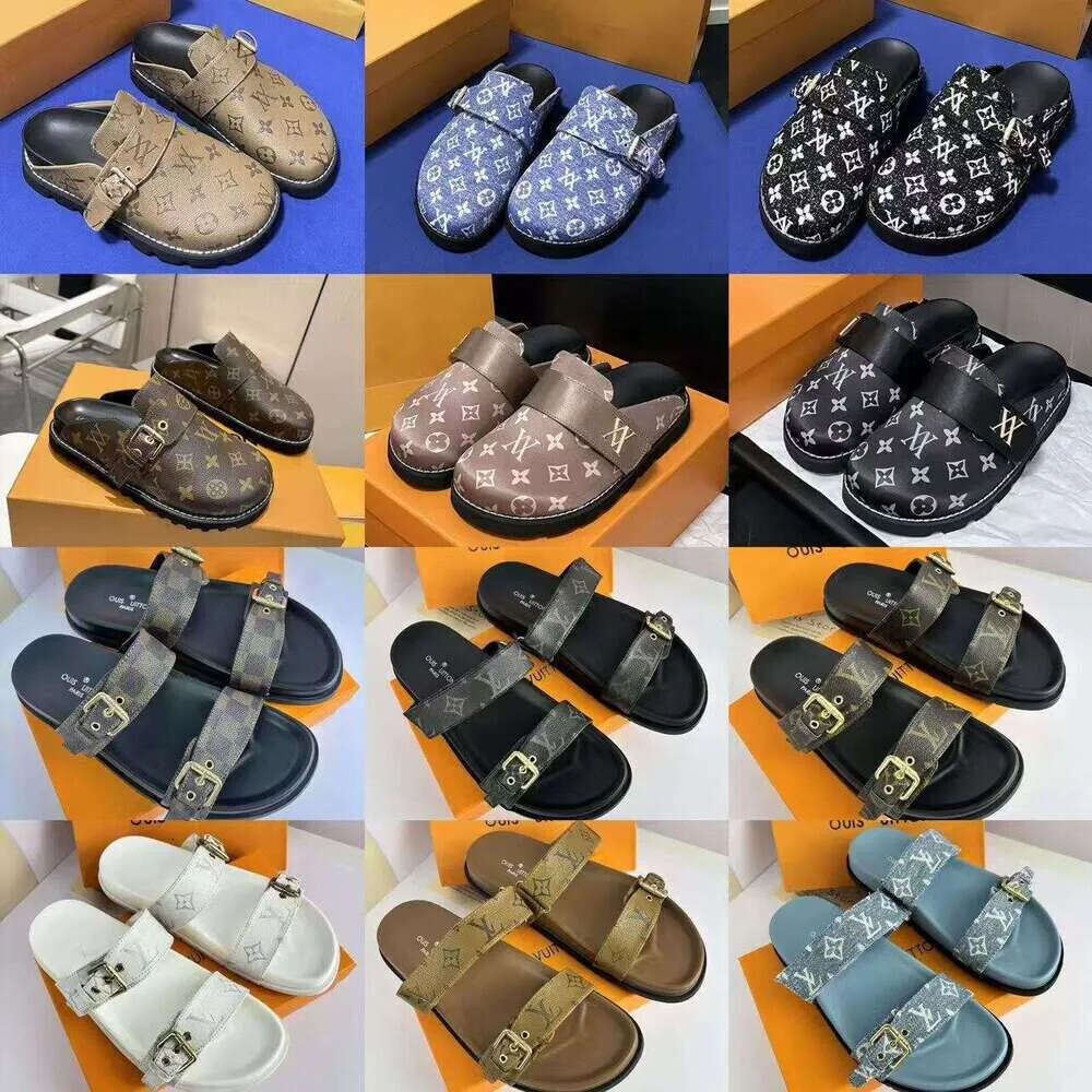 Famous Designer Women Men 35-45 luxury Slides Slipper Pool Pillow Platform Sandals Classic Summer Scuffs Flat Comfort Mule Denim Embossed Soft Sandal