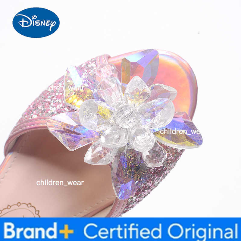 Disney New Girls Sandals Diamond Flower Latin Dance Kids Shoes Children High Heel Crystal Glitter Princess Party Dress Wedding Shoes H260303
