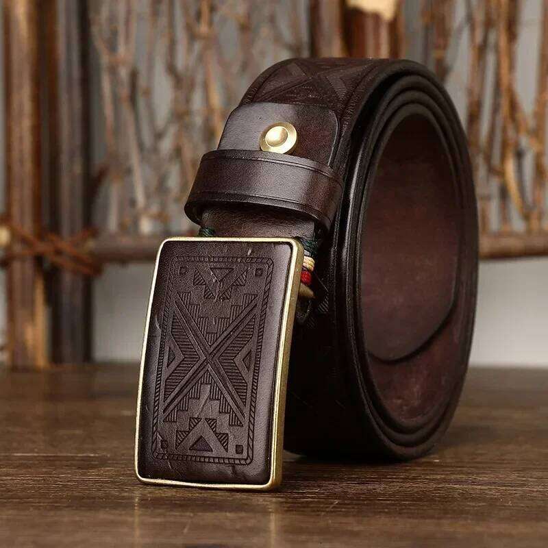 3.8CM Thick Cowhide Copper Smooth Buckle Genuine Leather Casual Jeans Cowboy Belt Men High Quality Luxury Male Strap Cintos S260228