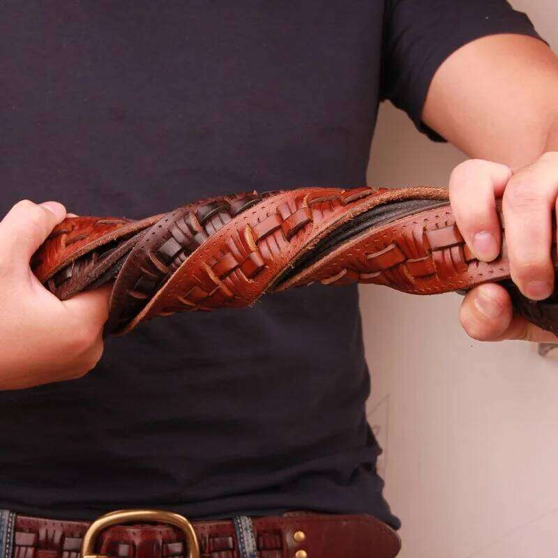 Vintage Luxury Handmade Leather Weave Copper Buckle Men's Cowhide Retro All-match Casual Jeans Soft Belt S260228 0d2 9db
