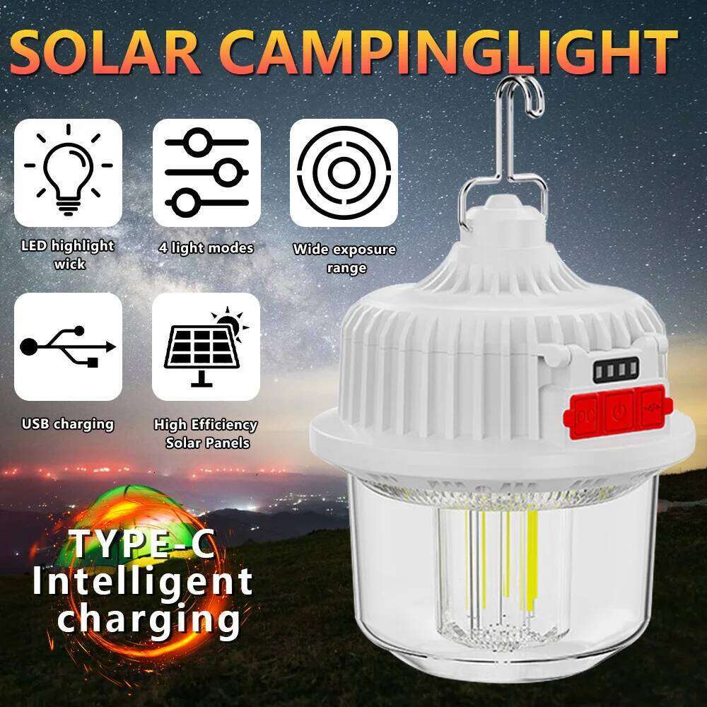 2400mAh Solar Camping 4 Modes Rechargeable Waterproof Lantern for Tent Outdoor Emergency Work Light Portable Hanging Torch S260302
