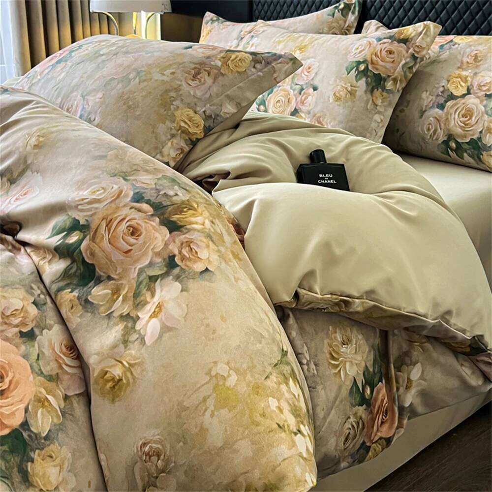 Flower Printed Bedding Soft Luxury Bedroom Decor Duvet Cover Comforter Pillowcase Bed Sheet Washed Cotton Four Piece Set W260302 W260302