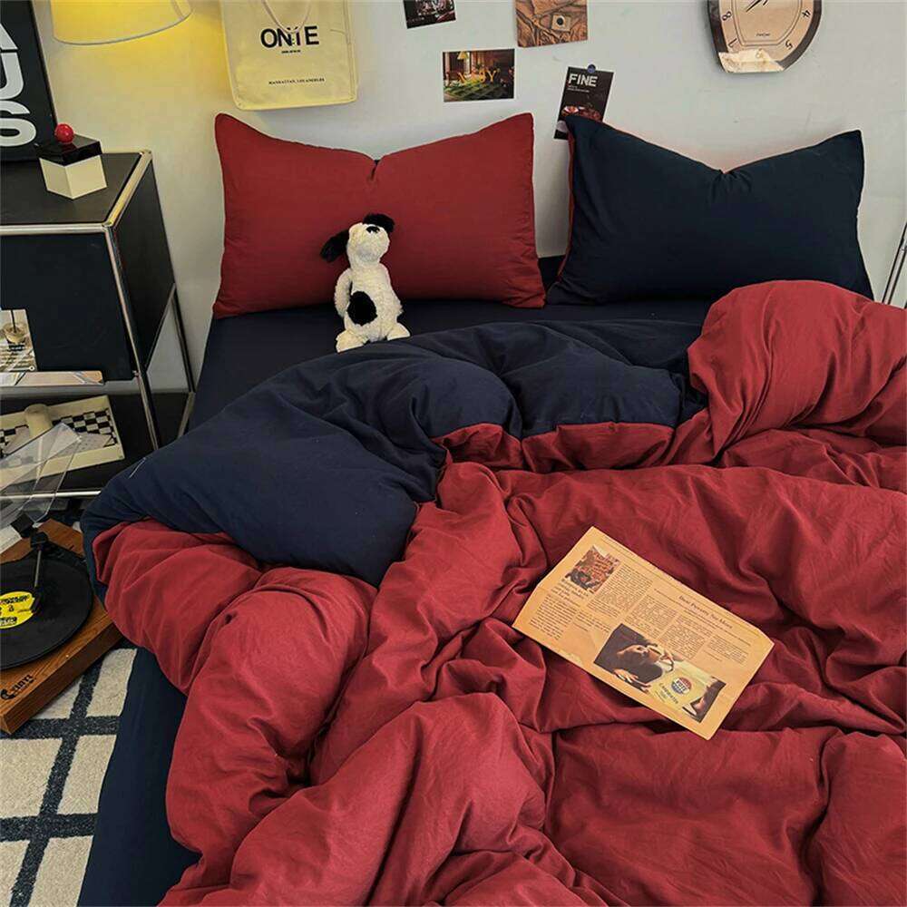 Solid Color Bedding Kids Adults Twin Full Queen Size Flat Sheet Soft Duvet Set Quilt Cover Pillowcases Bed Linen W260302
