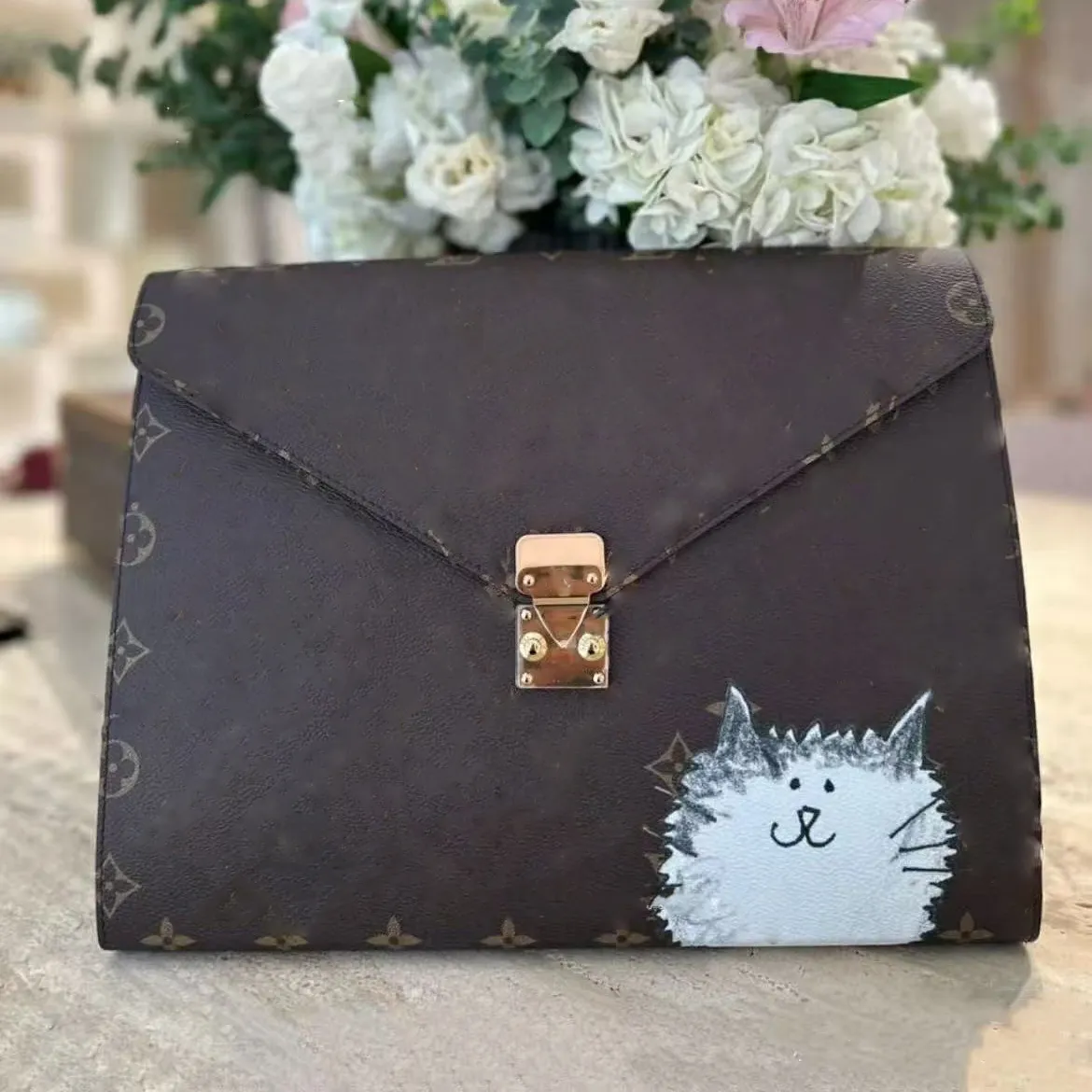 Mark Folder Laptop Bag Designer Notebook Cat Briefcase Man Womans Monogram Reverse Canvas Office Clutch Bag Phone Pencils Card Storage Bag Gi1138 Gi1397