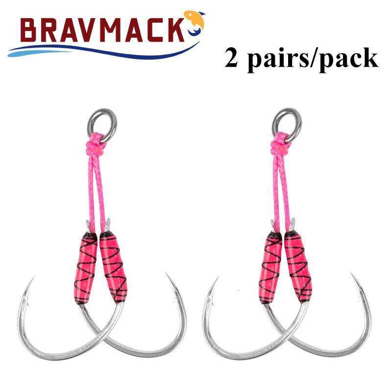 2 pairs/pack High Carbon Steel Jig Double Barbed Lure Accessories Slow Jigging Fishing Hooks Z260228