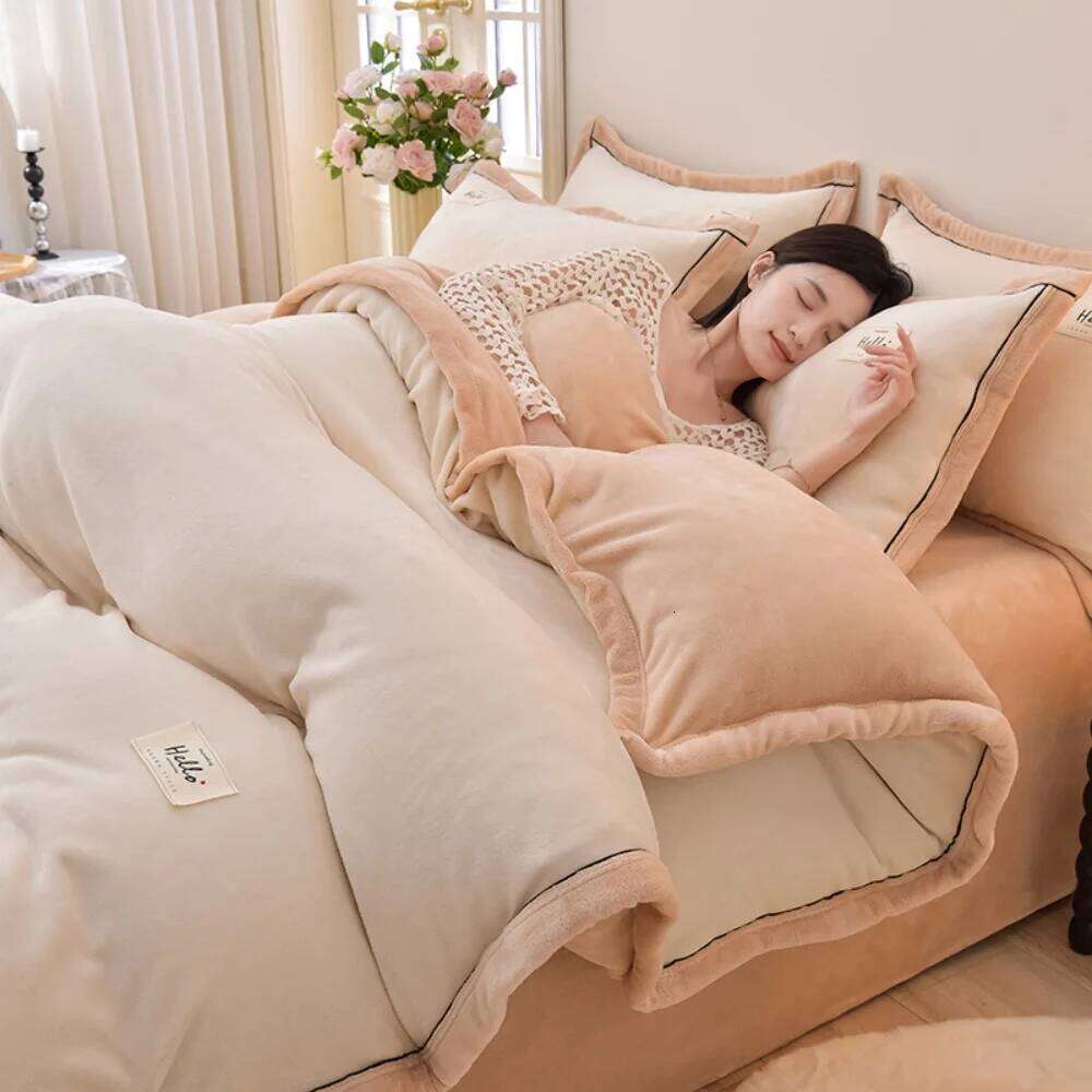 Thickened Milk Velvet Bedding Winter Warm Duvet Bedroom Decor Quilt Cover Bed Sheet Pillowcase Soft Four-Piece Set W260302 W260302