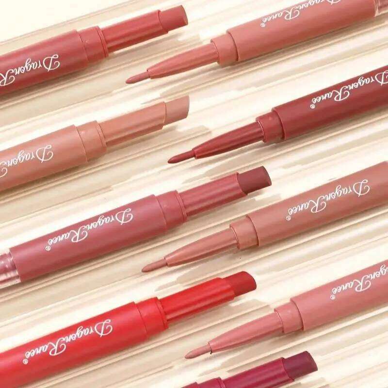 Double Head Matte Lip Liner Pencil 2 in 1 Long Lasting Waterproof Nude Red Lipstick Brighten Outline Makeup Stick H260302
