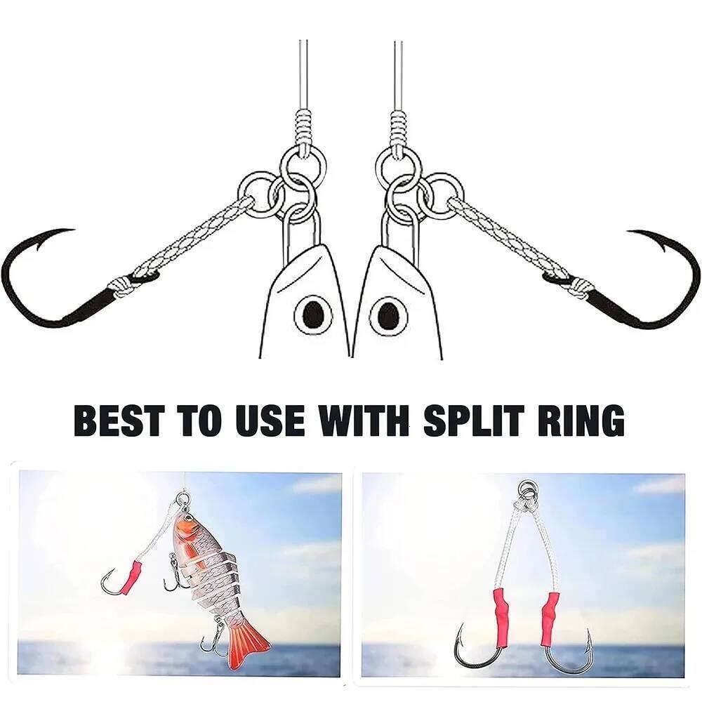 10Pcs with PE Line Stainless Steel Vertical Jigging Assist Saltwater Fishing Jigs Hooks for Tuna Z260228