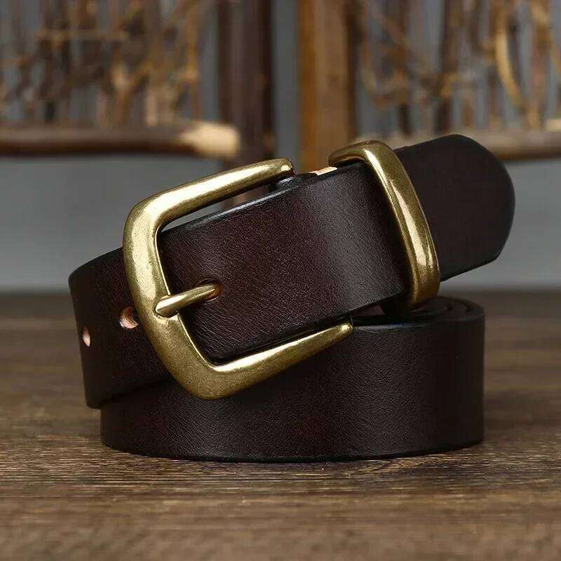 3.3CM Thick Pure Cowhide Copper Buckle Genuine Leather Casual Jeans Belt Men High Quality Retro Luxury Brand Male Strap Cintos S260228