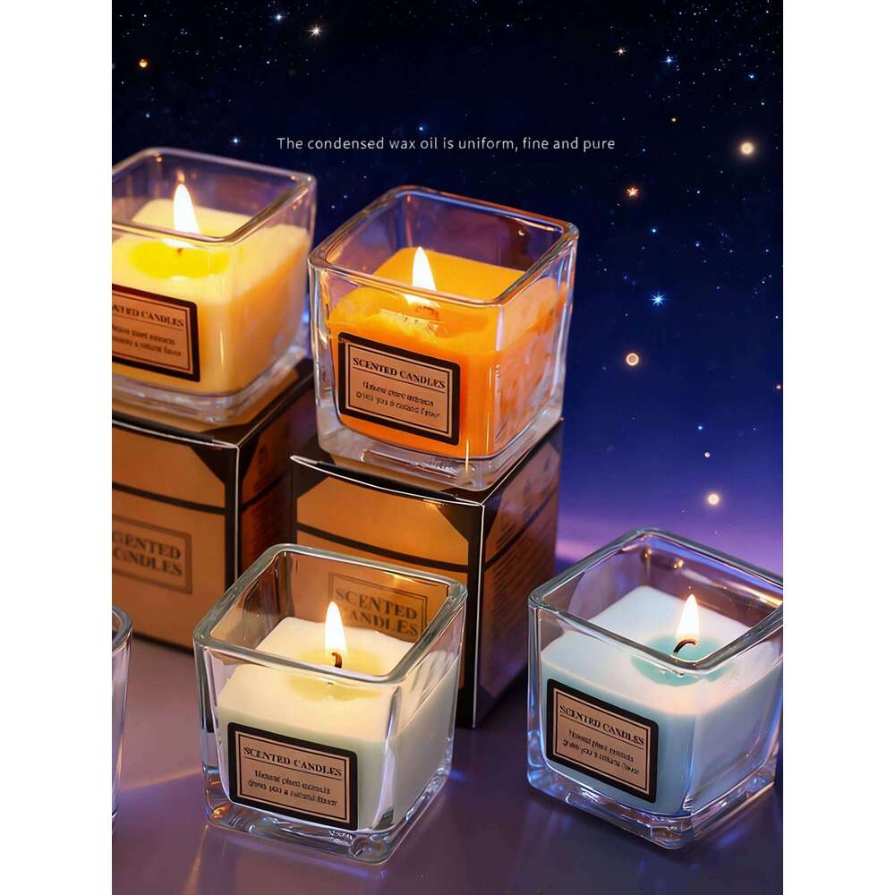 Square Simple Candle, Transparent Thickened Glass Candlestick, Scented Candle Cup For Home Use W260303