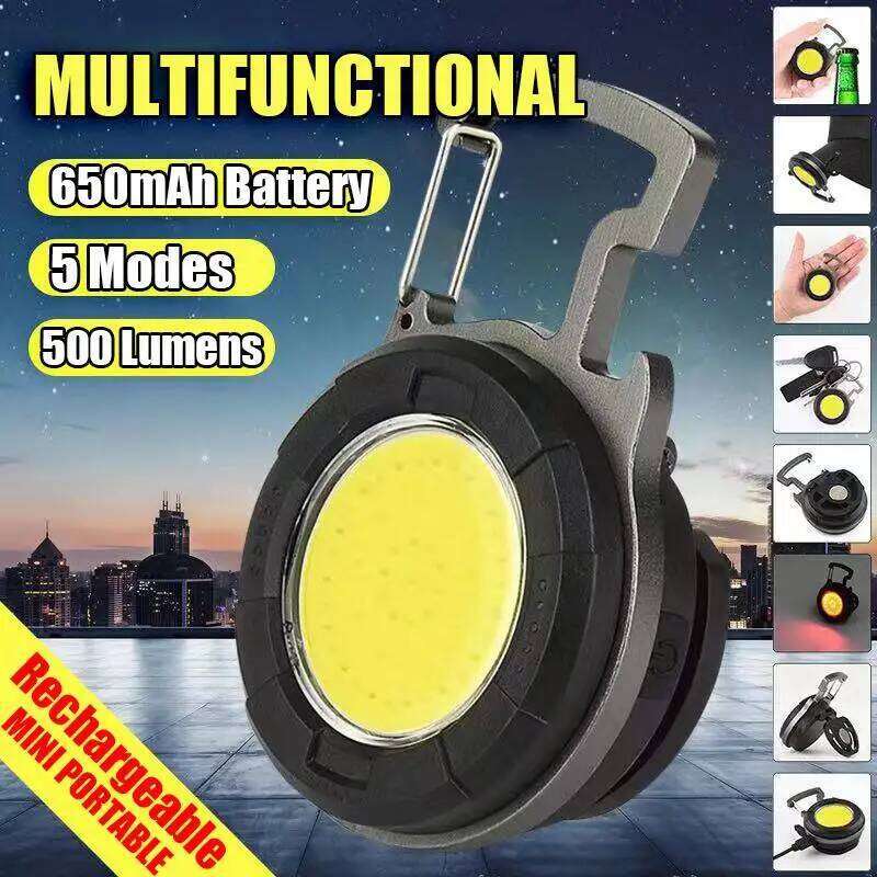 Portable COB Mini Keychain Rechargeable Outdoor Multi Functional Maintenance Work Light Emergency Lighting Flashlight S260302