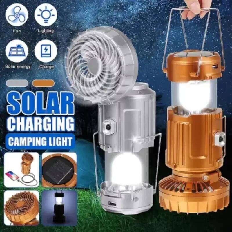 Multi functional Outdoor Lighting Solar Electric Fan Camping Emergency Light Portable LED Lights Power Bank S260302