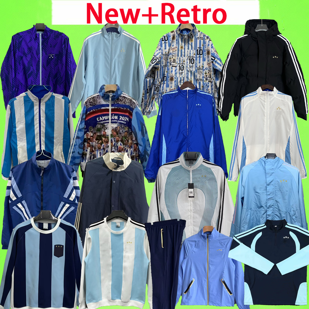 New + Retro Argentina 2026 soccer tracksuits long sleeve coat Messis football shirt Maradona jerseys windbreaker Two-sided suit 1998 kit zipper down jacket sweater