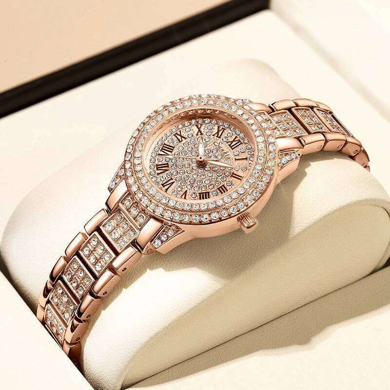 SUNKTA Watches Relojes Para Mujer Luxury Classic Golden Watch Women Alloy Strap Round Rhinestone Dail Quartz Wristwatches XJ260303